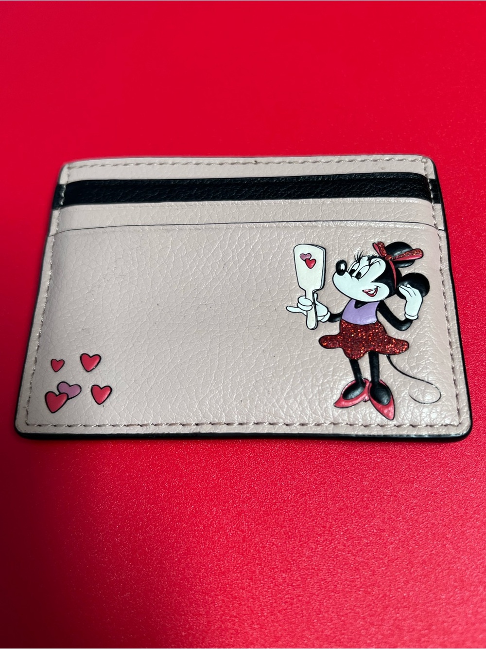 kate spade pale pink and black cardholder with heart accents